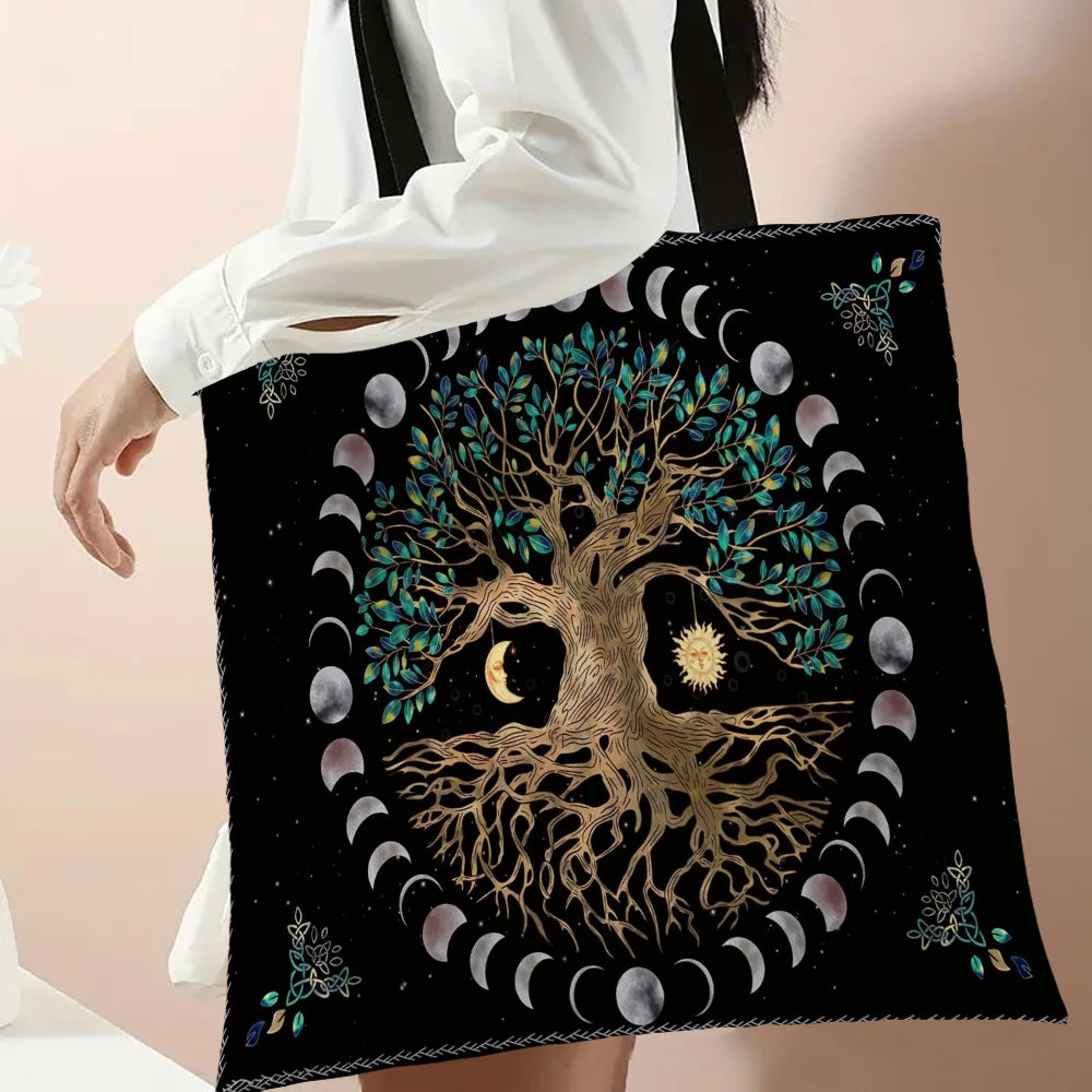 High-Definition Digital Tree Life Pattern Tote Bag, Mythology Reusable Shop Bag