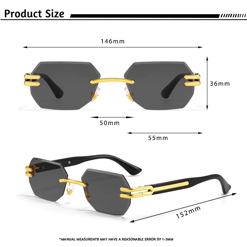 CATERSIDE New Men's Frameless Sunglasses Fashion Polygonal Gradient Mirror Lenses Metal Frame Women's Party Outdoor Sun Glasses