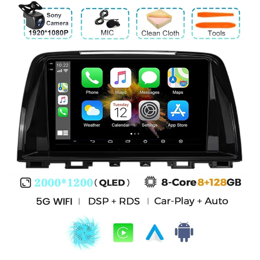 Android 15 For Mazda 6 GJ Atenza Touring Sport GT Carplay Auto Car Radio Multimedia Video Player Navigation GPS No 2Din 2 Din 4G