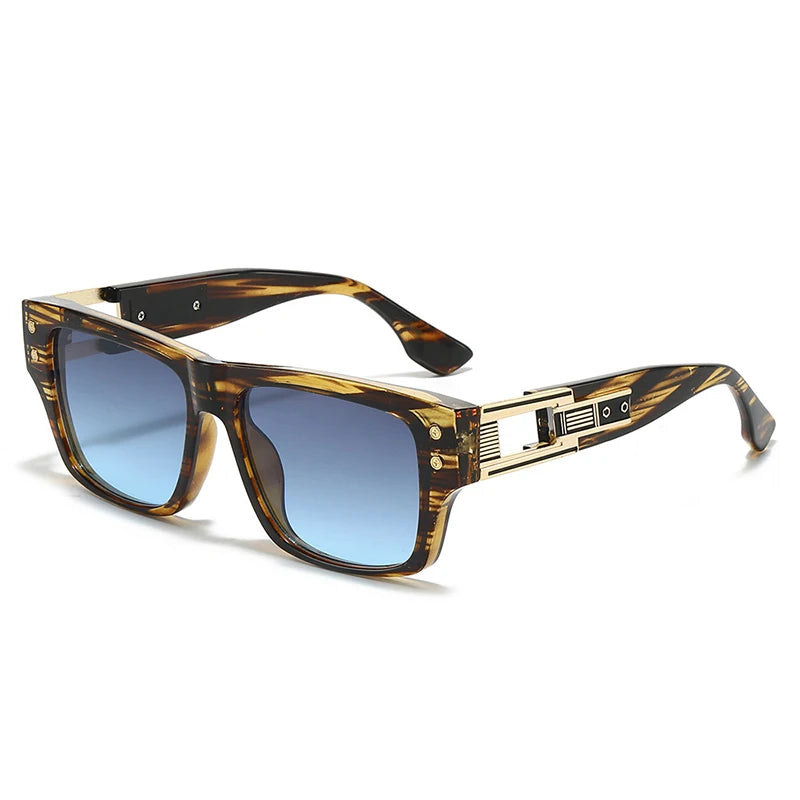 JNPCXI New Square Men Sunglasses Shades UV400 Retro Brand Designer Rivets Women Blue Gradient Hollow Sun Glasses