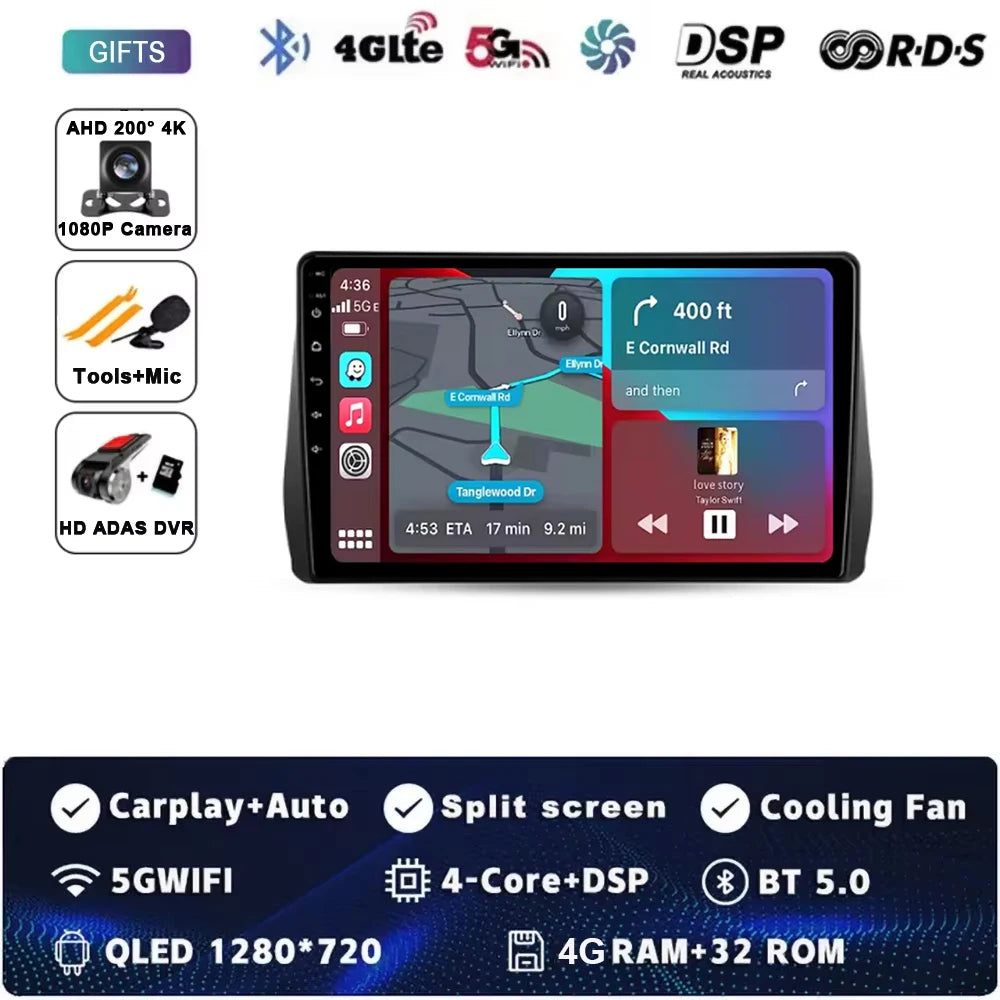 For Toyota Wish 2 II XE20 2009 - 2017 Android 15 Car Radio GPS Navigation QLED Carplay Auto Multimedia Stereo Player BT RDS DSP