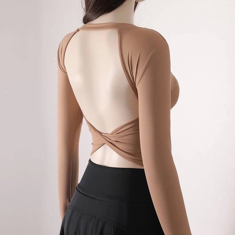 Selling New Long Sleeve Women Yoga Tops Fashionable breathable Backless Sports Gym Clothes