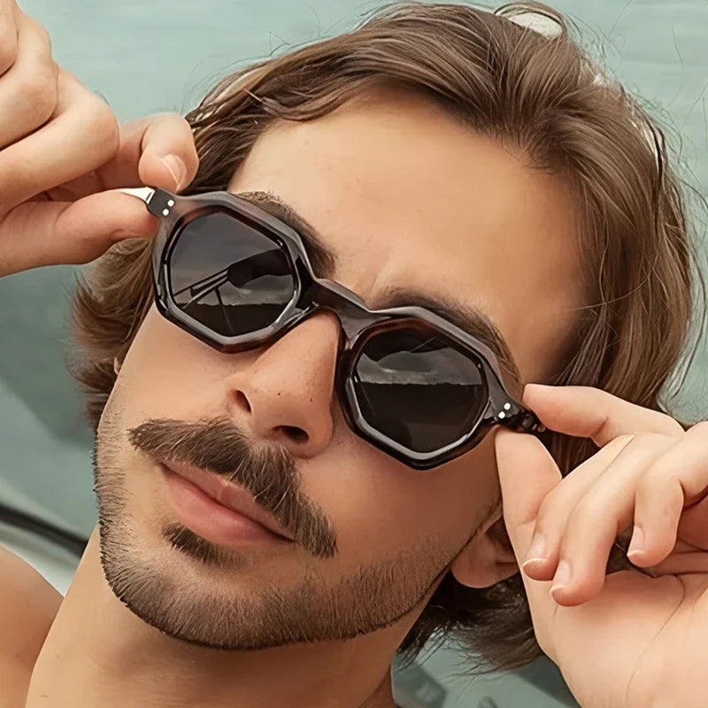 JNPCXI New Fashion Polygon Small Square Women Sunglasses Retro Rivets Men Leopard Blue Shades UV400 Trending Sun Glasses