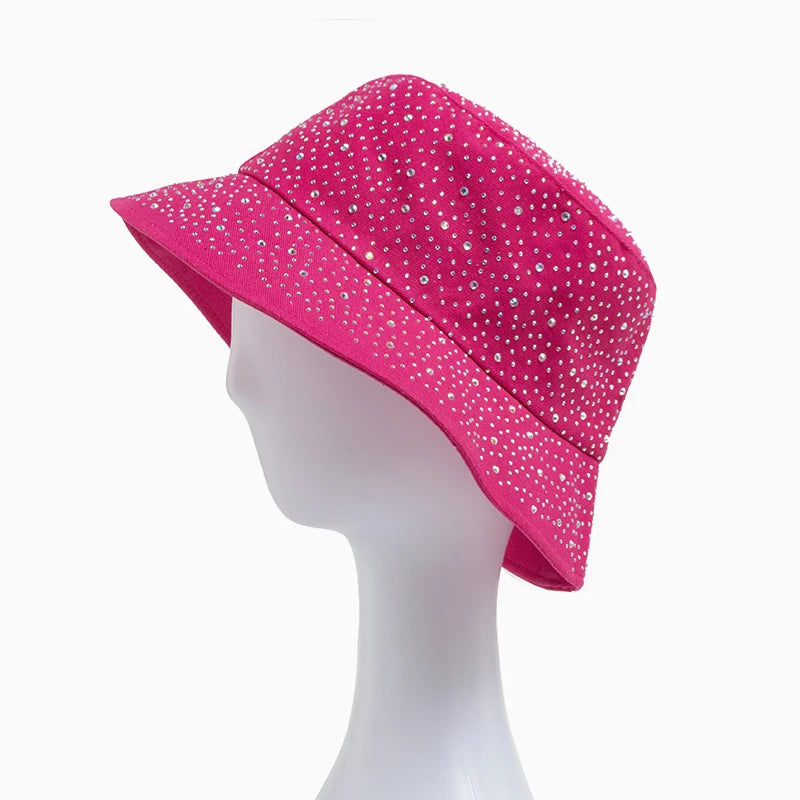 New Summer Y2k Bucket Hat Women Fashion Rhinestones Cap For Ladies Visor Cotton Panama Hats Casual Spring Autumn Fisherman Caps