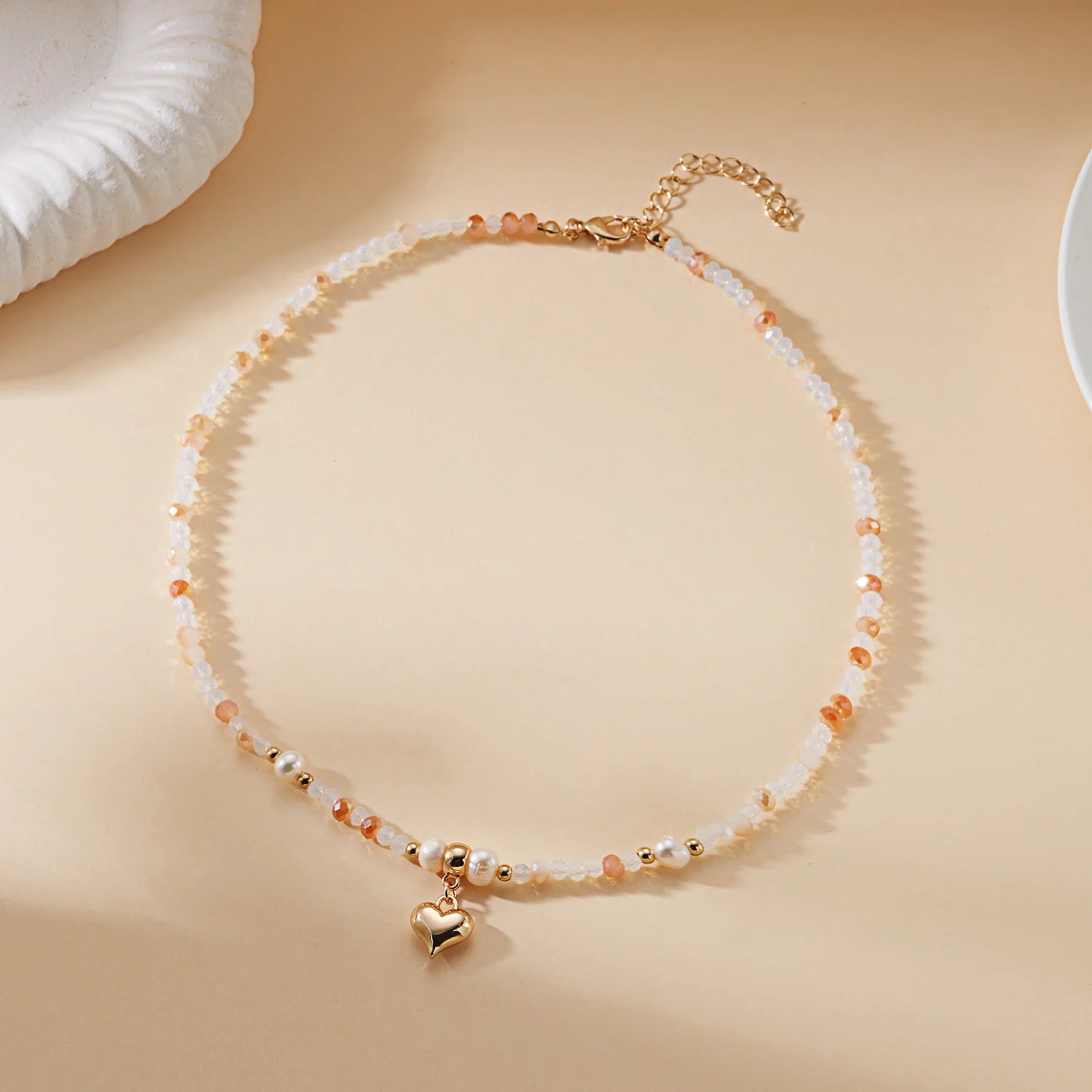 Luxury Elegant Crystal Beads Imitation Pearl Necklace for Women Fashion Love Heart Pendant Choker Neck Chain Jewelry Accessories