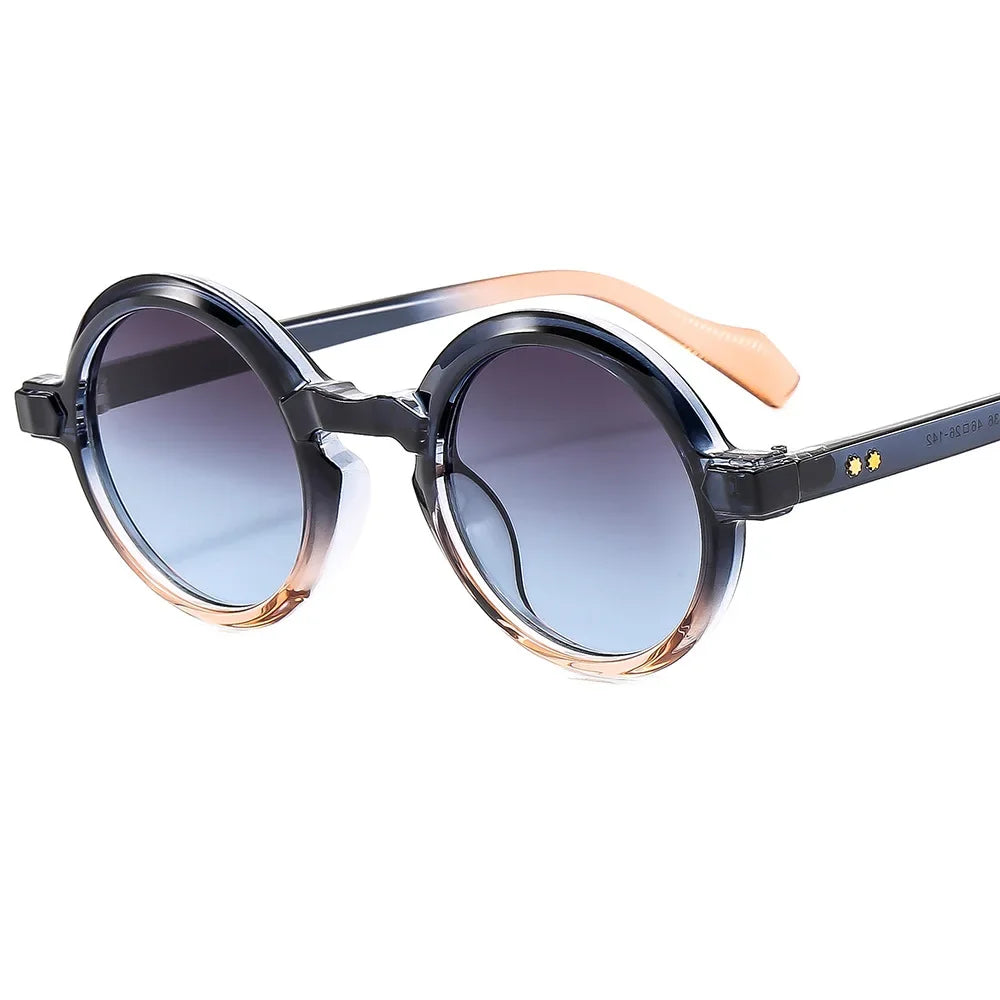 JNPCXI Retro Round Punk Women Sunglasses Fashion Double Color Gradient Purple Shades Men Rivets Sun Glasses UV400