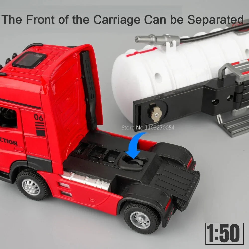 1/50 Oil Tank Truck Alloy Engineering Cars Dump Truck Model Toys Diecasts Natural Gas Tanker Sound Light Water Spray Boys Gifts