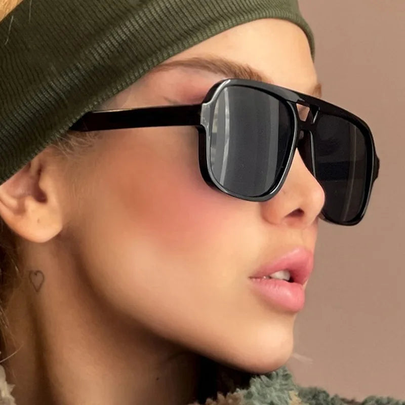 JNPCXI Retro Double Bridges Square Women Luxury Sunglasses Fashion Green Shades UV400 Men Gradient Sun Glasses