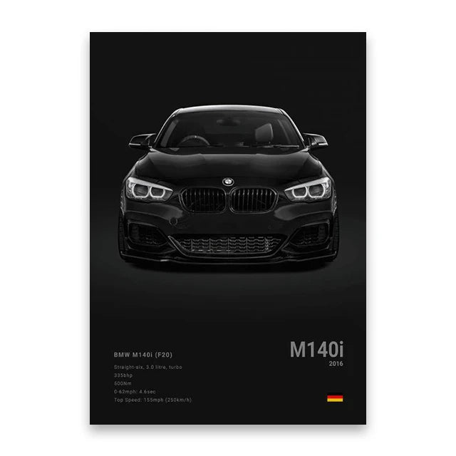 2016 BMW M140i Print Famous Brand Cars Canvas Wall Poster Room Decor