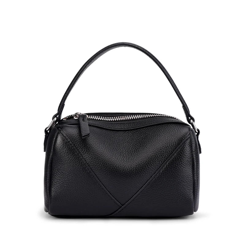 Genuine Cowhide Leather Mini Crossbody Bag for Women Pebbled Leather Top Handle Crossbody Bag with Geometric Stitching