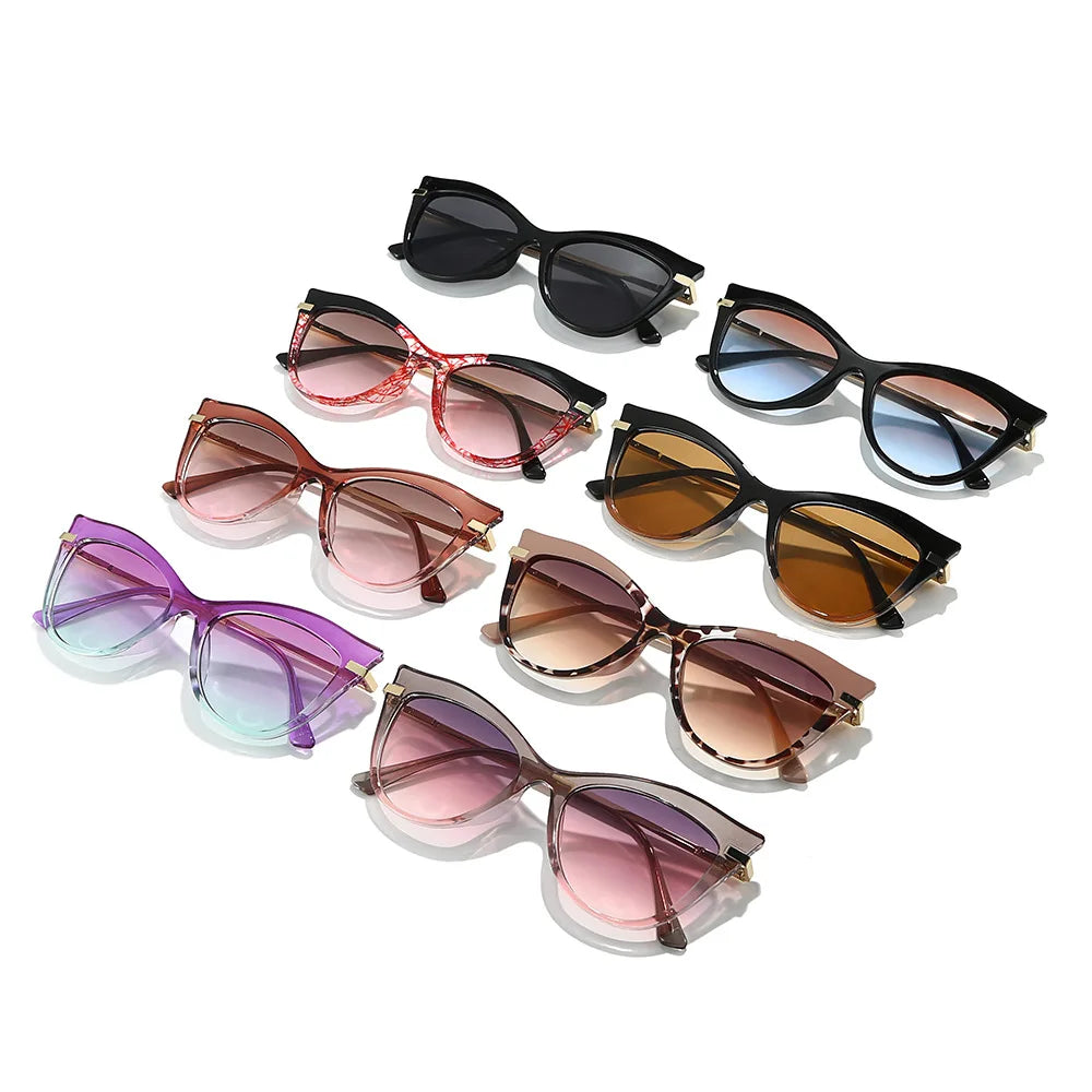 JNPCXI New Cat Eye Double Color Sunglasses Women Fashion Gradient Shades UV400 Eyeglass Frame Men