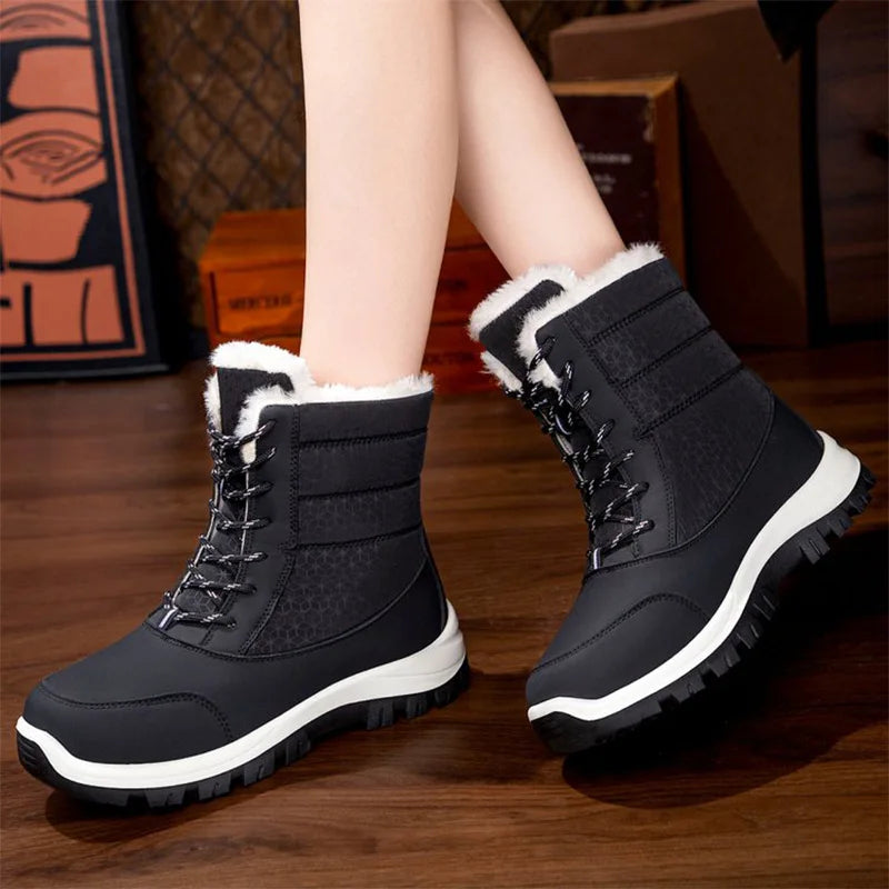 Patchwork Platform Snow Boots for Women Fashion Lace Up Plush Ankle Booties Woman Comfortable Keep Warm Snow Boots Mujer