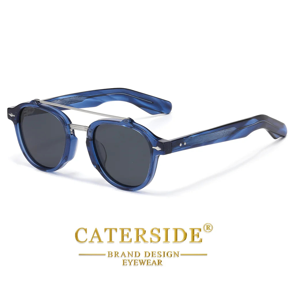 CATERSIDE Men's Flat Top Double Bridges Polarized Sunglasses Acetate Square Suneyeglass Women Fashion Retro Gifts Eyewear UV400