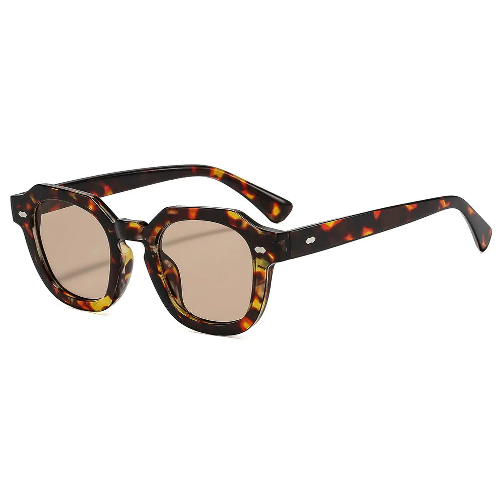 JNPCXI New Fashion Candy Color Square Women Sunglasses Leopard Shades UV400 Retro Trending Rivets Men Sun Glasses