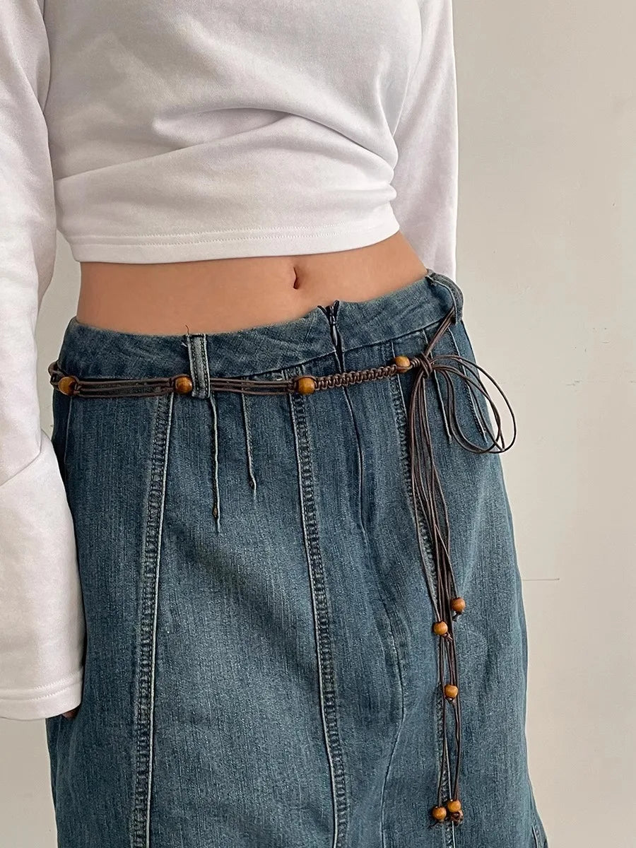 Ethnic Style Braided Waist Rope Slim Personality Tassel Hemp Rope Beaded Belt Ins Style Multi-Functional New