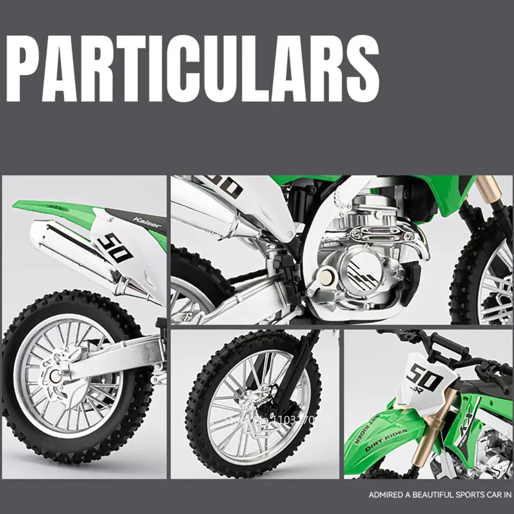 1:12 Kawasaki KX450 Alloy Motorcycle Miniature Models Toys Diecast Cars Front Wheel Steering Shock Absorption Boy's Collectibles