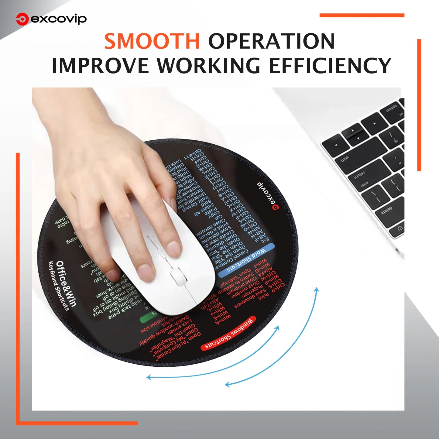 EXCO Shortcuts Mouse Pad for Excel Windows Office Round Mousepad Small with Stitched Edge Non-Slip Rubber Base for Laptop Home