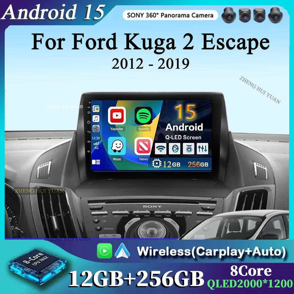 For Ford Kuga 2 Escape 3 2012 - 2019 Android 15 Car Radio Multimidia Video Player WIFI+4G 2din Navigation GPS Head Unit Stereo