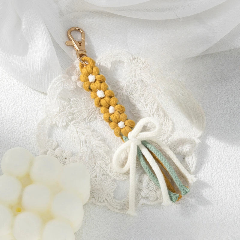 1pc Handmade Yarn Keychain with Tassels - Floral Design, Lobster Clasp, Vibrant Colors, Perfect for Bags Keys and Unique Gifts