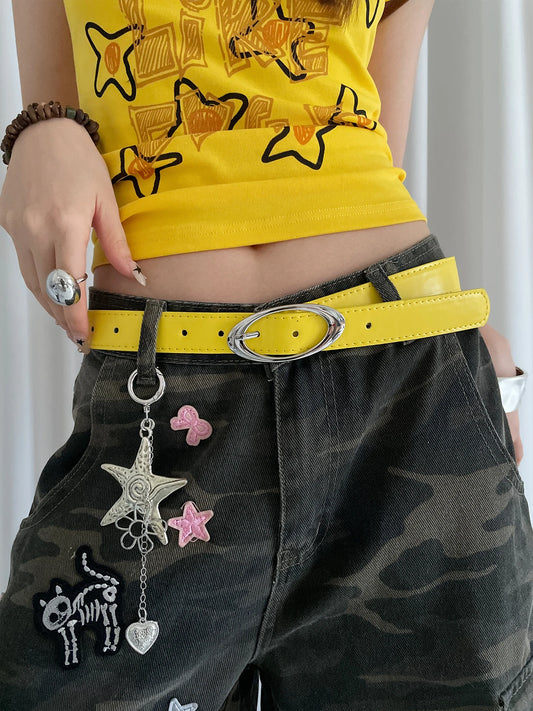 New Korean Style Oval Alloy Button Women's Belt Decoration Dress Suit Jeans Simple And Versatile Belt