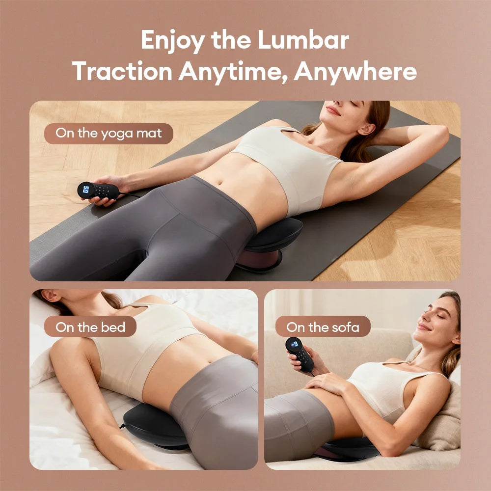 Electric Waist Traction Massager Height Adjustable Lumbar Traction Massager Waist Spine Support Waist Back Massage Machine Black