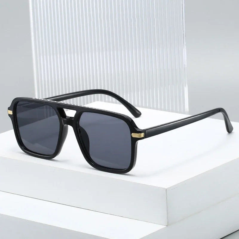 JNPCXI New Vintage Double Bridges Square Sunglasses Women Fashion Blue Green Shades UV400 Men Trending Rivets Sun Glasses