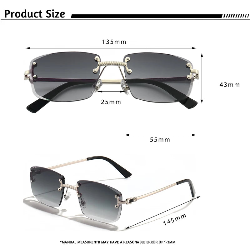 CATERSIDE Fashion Frameless Sunglasses Men Women Luxurious Outdoor Party Sun Glasses Metal Frame Mirror Gradient Lens Eyewear