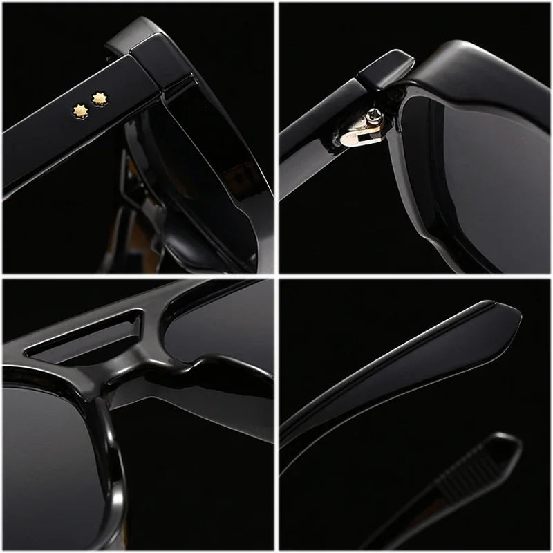 JNPCXI Fashion Double Bridges Square Sunglasses Women Retro Rivets Green Leopard Shades UV400 Men Outdoor Gradient Sun Glasses