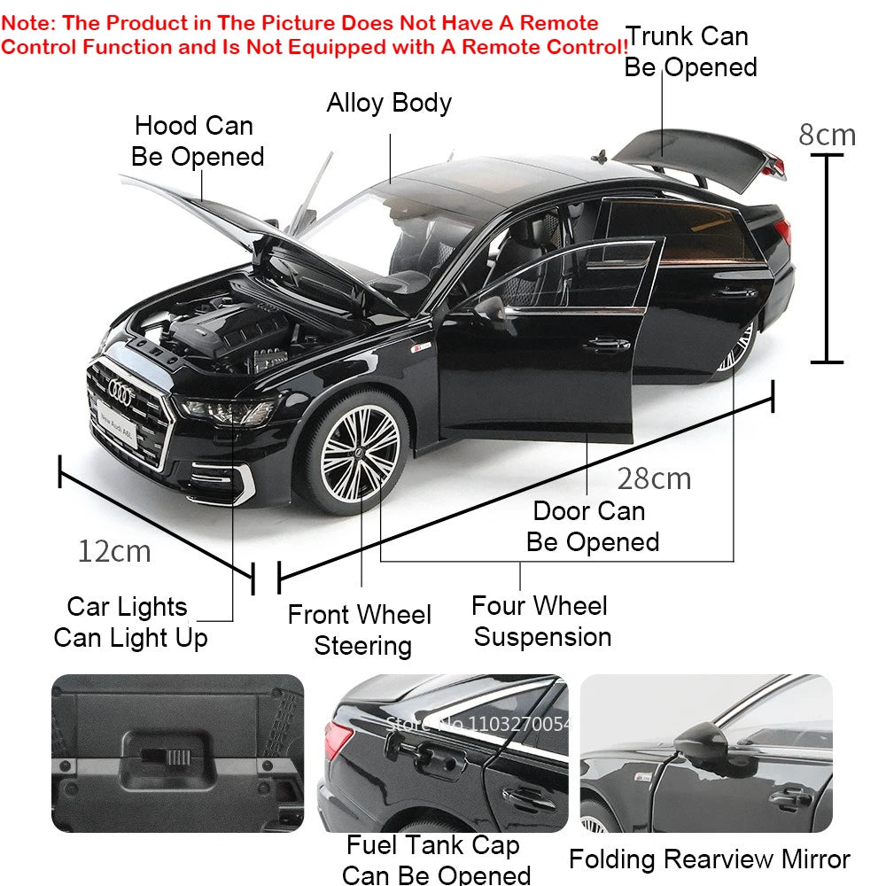 Large 1:18 RS7 A6L Alloy Diecast Model Car Toys 6 Doors Opened with Sound Light Front Wheel Steering Vehices for Boy Adult Gifts
