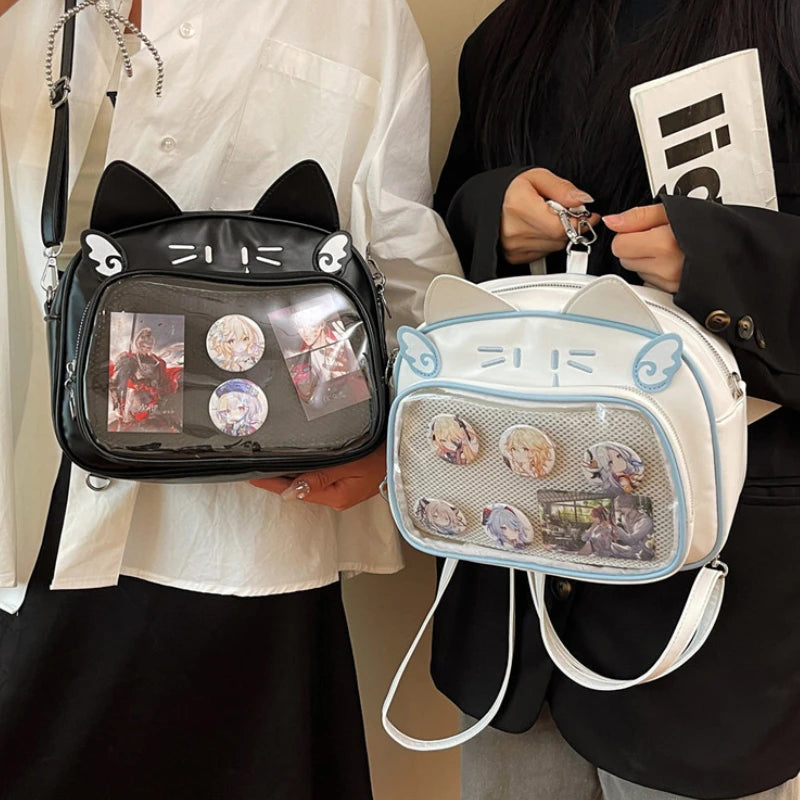 Y2K Japanese Kawaii Cat Ita Bag 2026 New Fashion Ita Backpacks Cute Girls Transparent Shoulder Crossbody Bags JK School Bags