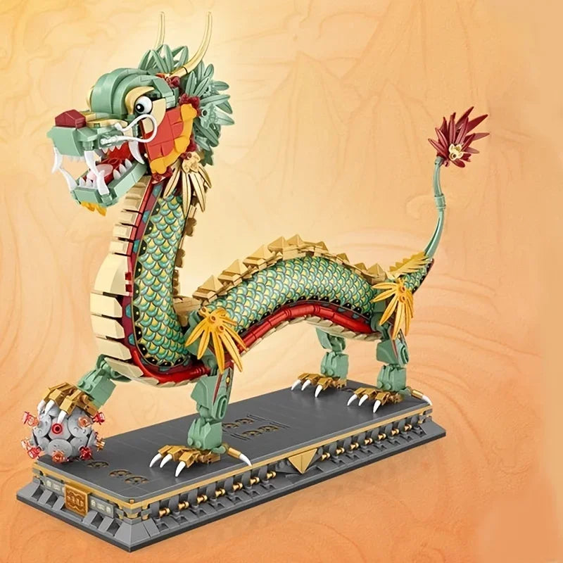 Green Chinese Dragon Mascot Mini Building Blocks