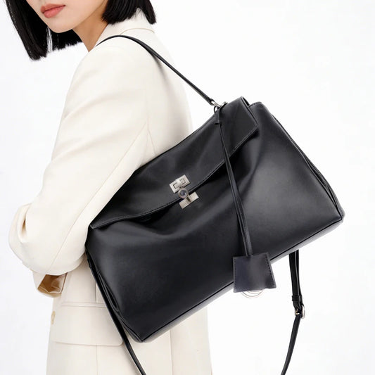 Women's Genuine Leather Large Capacity Solid Color Tote Bag 2026 New Fashion Leather Shoulder Bag Casual Ladies Commute Handbag