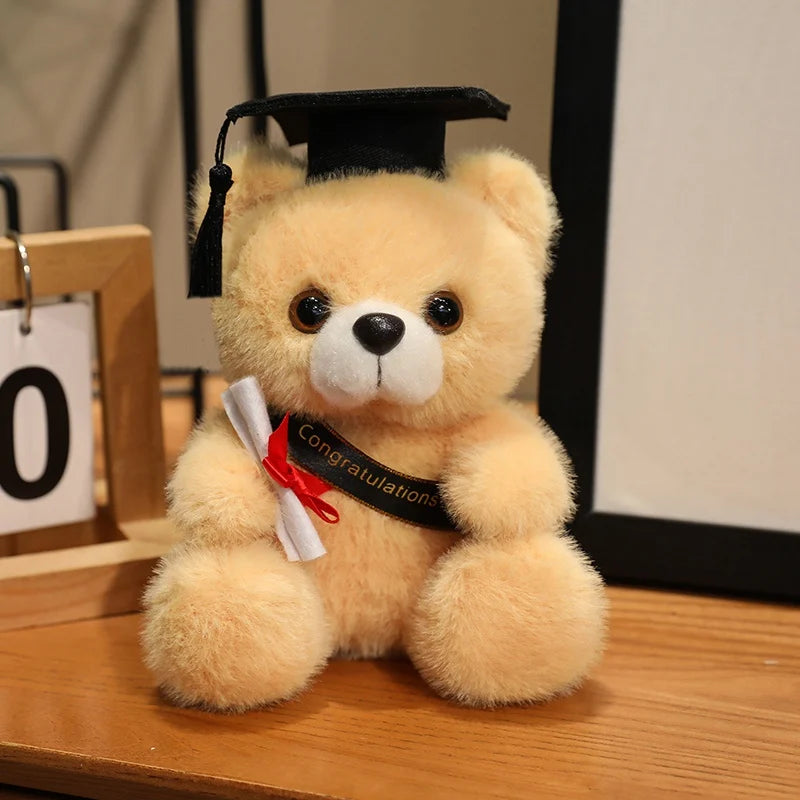 18cm Cute Doctor Cap Bear Doll Clothes Bear Stuffed Animals Plush Toys Boys Girls Students Graduation Gift Home Decoration