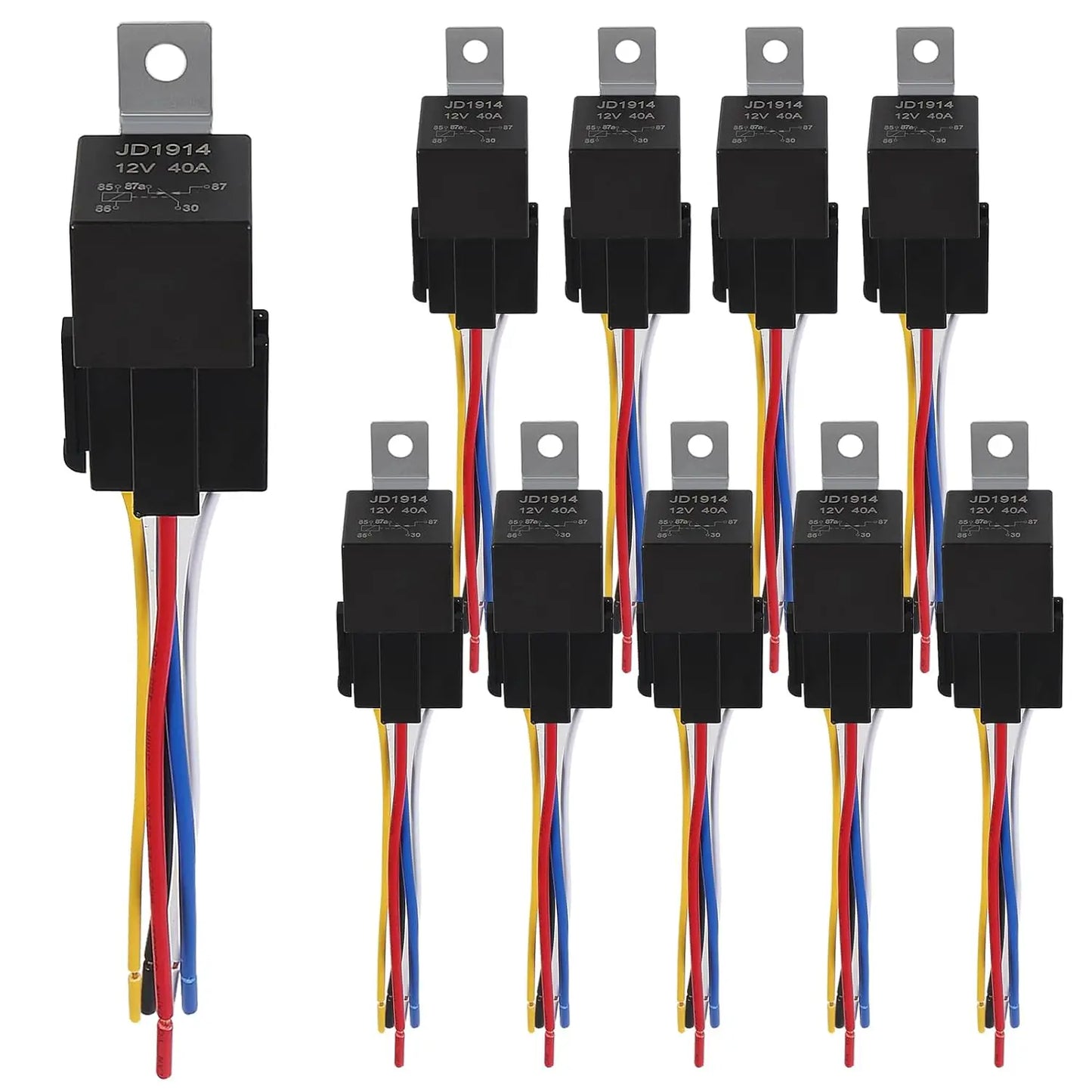 2pcs JD1914 Car Relay Harness 12V 40A 4 Pin SPDT 12AWG Harness Sockets with Built-in Diode for Automotive Truck Van Motorcycle