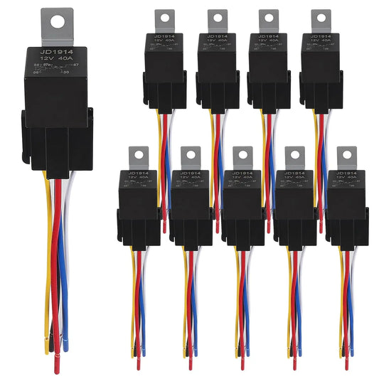 2pcs JD1914 Car Relay Harness 12V 40A 4 Pin SPDT 12AWG Harness Sockets with Built-in Diode for Automotive Truck Van Motorcycle