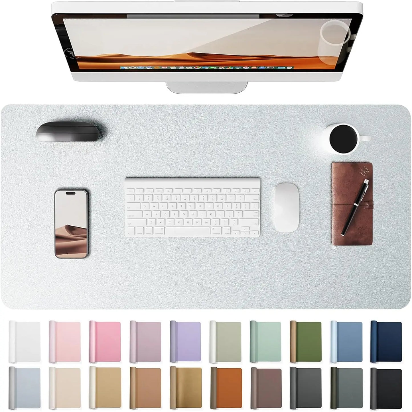 Leather Office Desk Pad Protector, Large Mouse Pad, Non-Slip, PU Leather, Laptop Desk Blotter, Waterproof Writing Pad for Office