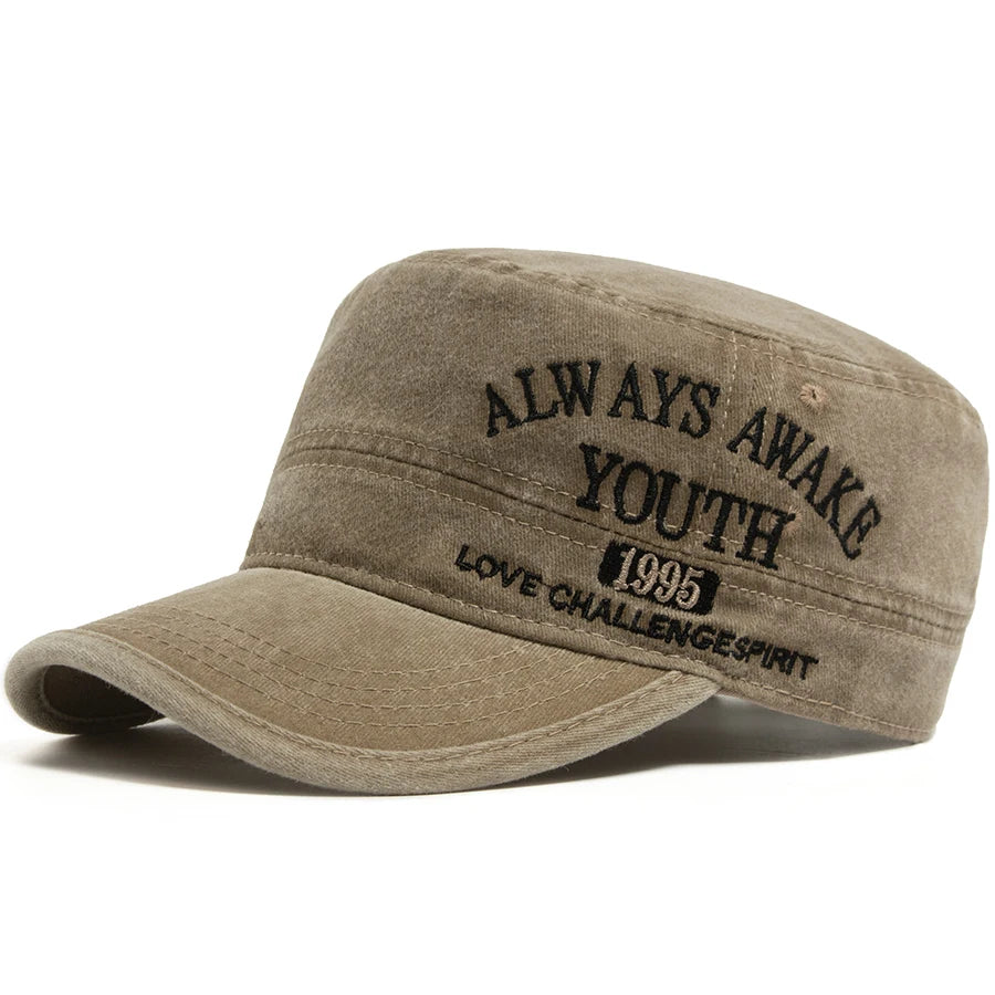Vintage Flat Hat Men Letter Embroidery Visor Military Cap Outdoor Summer Retro Army Trucker Hats Women Baseball Caps Adjustable