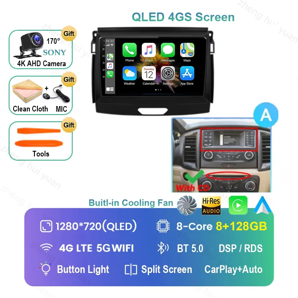 Android 16 CarPlay Auto For Ford Ranger 2015 - 2022 Car Radio Multimedia navigation video DVD Autoradio Stereo 2din 4G