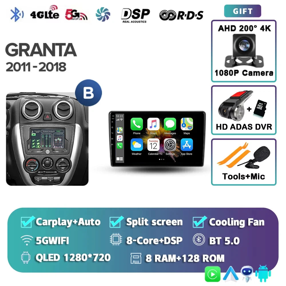For LADA Granta Sport 2011 - 2018 Android 15 12+256GB 4G WIFI Car Radio Carplay Auto Multimedia Stereo Video Player GPS Navigati
