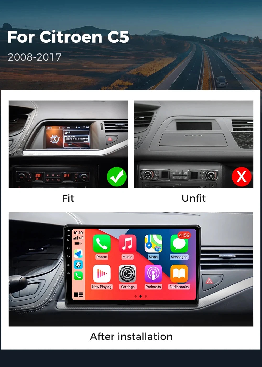 For Citroen C5 2008 2009 2010 2011-2017 Android 15 Carplay Auto Car Radio Multimedia Video Player Navigation GPS No 2Din 2 Din