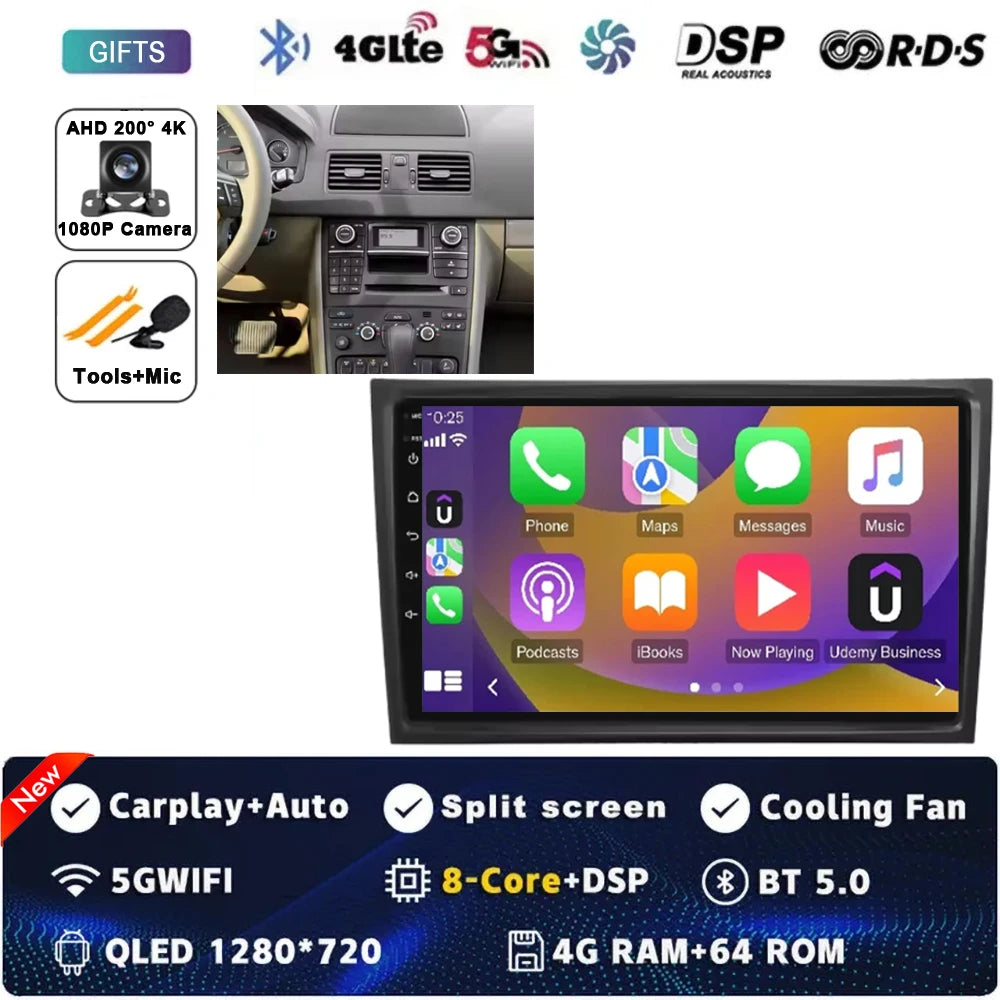 10Inch For VOLVO XC90 2004-2014 12+256GB Android 15 4G Touch Screen Car Radio Multimedia Video Player GPS Navigation Carplay DSP
