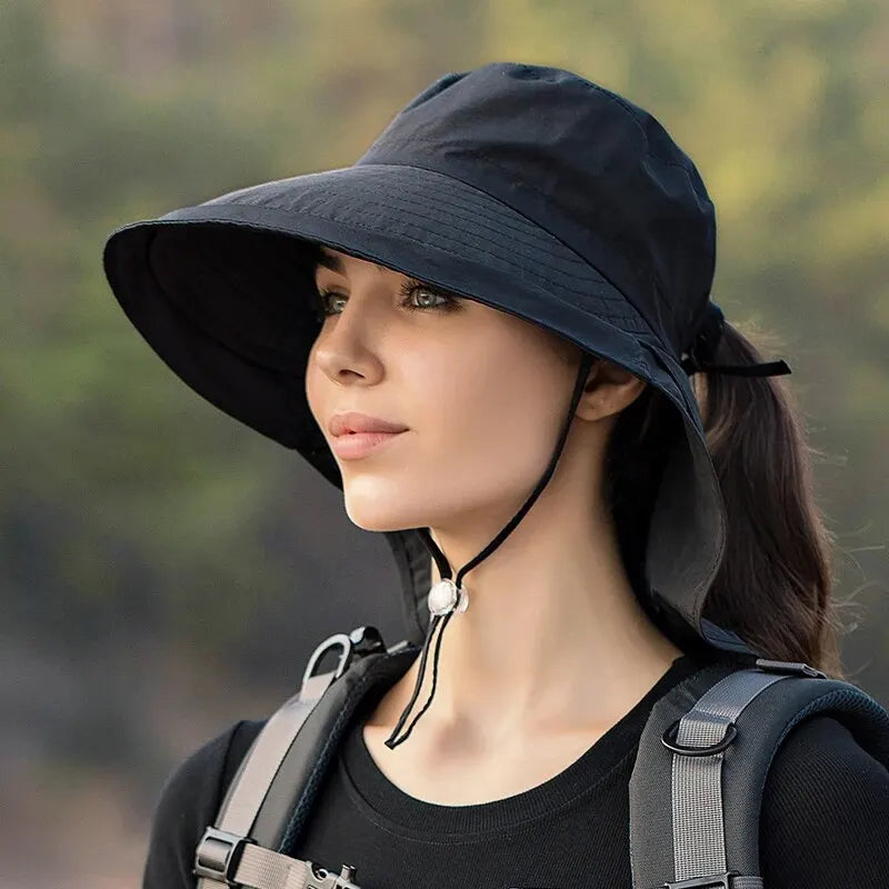 Xinbaoguan 100% Polyester 8062 Summer Outdoor Sunshade Hat, Horsetail Hole Folding Face Shading, WOMEN'S Fisherman Hat