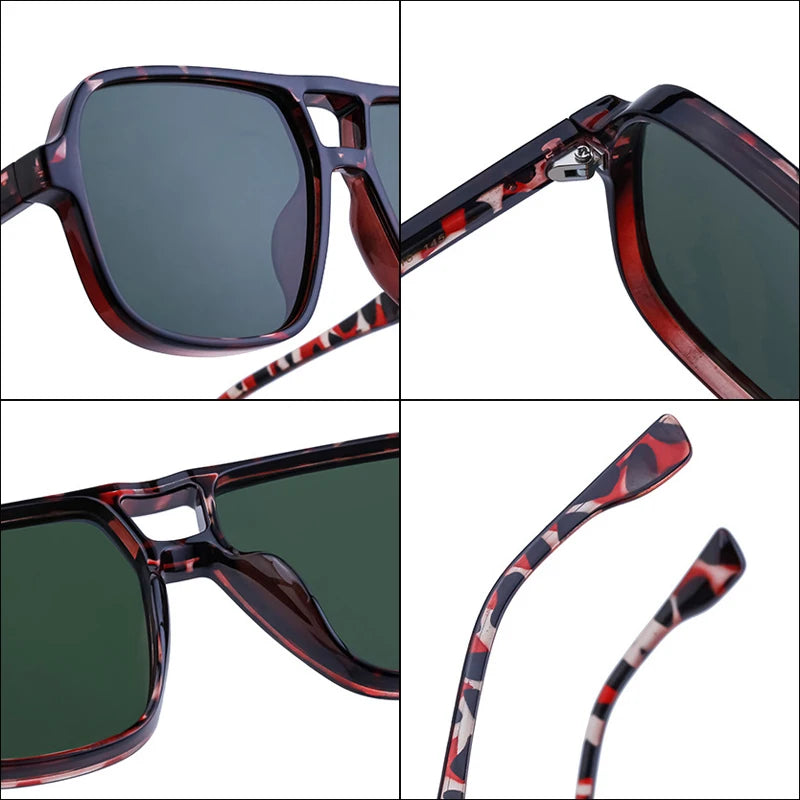 JNPCXI Retro Double Bridges Square Women Gradient Green Pink Sunglasses Shades UV400 Fashion Rivets Decoration Men Sun Glasses