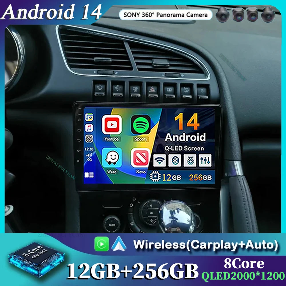 Android 14 For Peugeot 3008 1 2009 - 2016 12+256GB CarPlay Auto Car Radio Multimedia Video Player GPS stereo Head Unit 4G WIFI