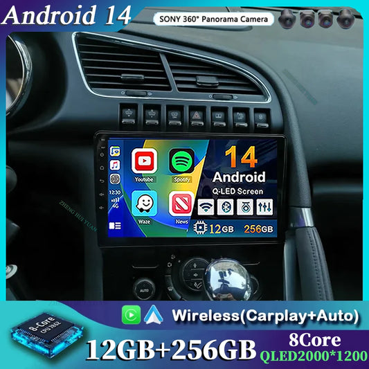 Android 14 For Peugeot 3008 1 2009 - 2016 12+256GB CarPlay Auto Car Radio Multimedia Video Player GPS stereo Head Unit 4G WIFI