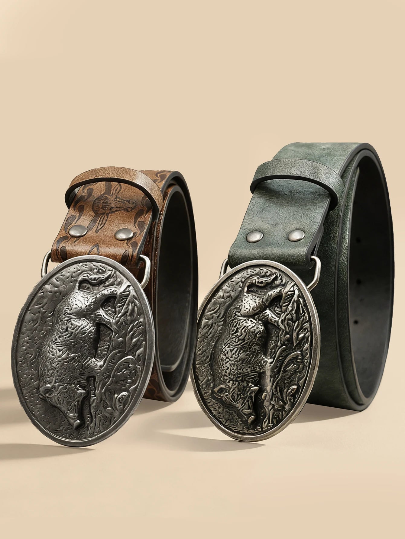 Vintage Western Embossed Belt Unisex Retro Distressed Adjustable Waist Strap for Jeans Dress