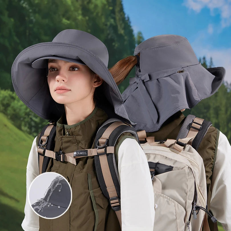 8921Springsummer outdoor double large roof sunscreen hat Korean fashion shawl visor children's quick-drying waterproof fisherma