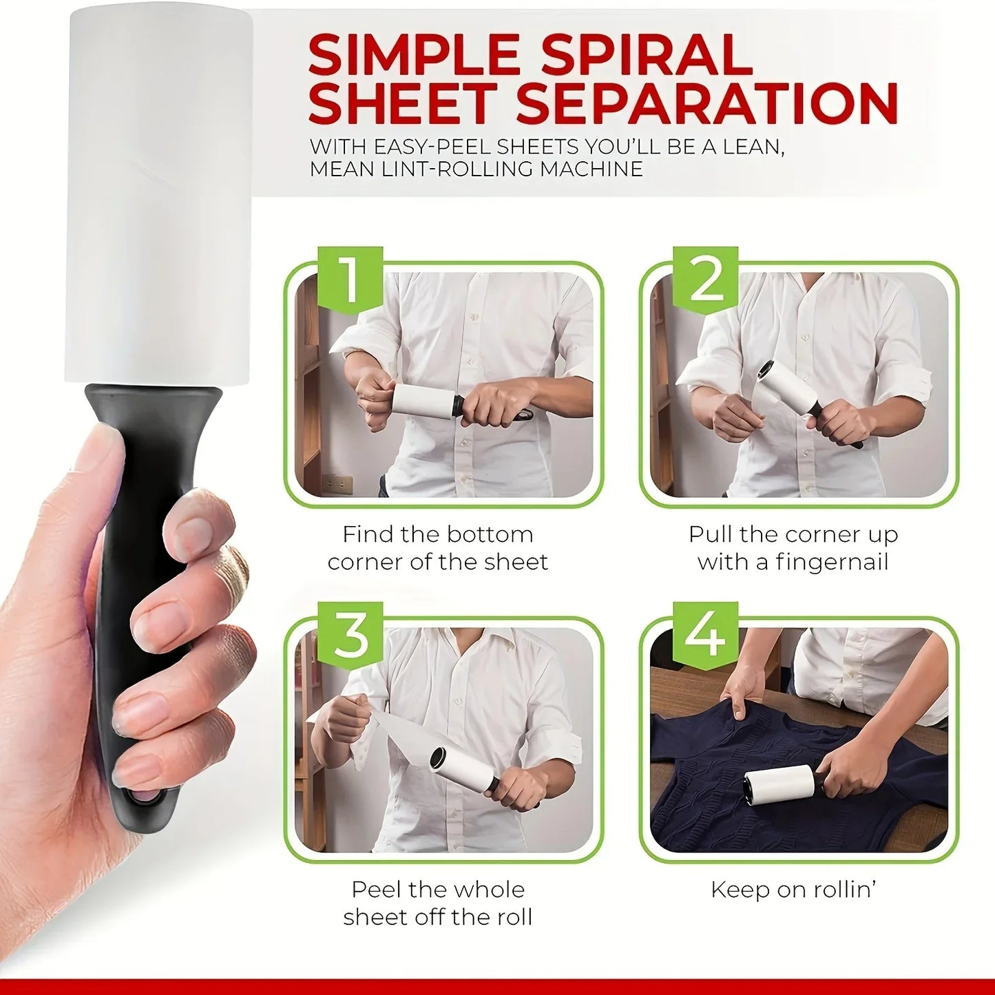 60 Sheets/roll Extra-Sticky Lint Roller for Pet Hair Removal,Ideal for Dog & Cat Owners,Perfect for Clothes & Furniture Cleaning