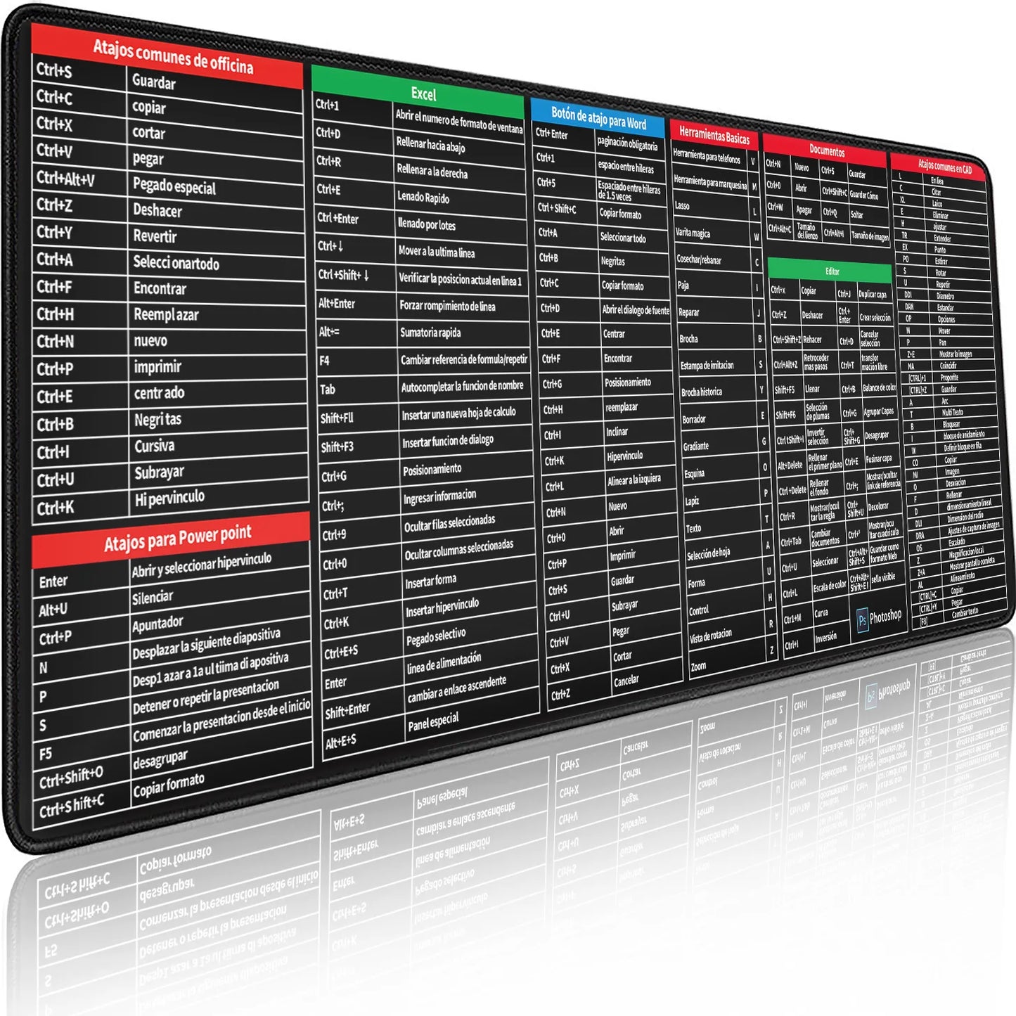 Spanish Excel/Word/Windows/PPT Cheat Sheet Mouse pad, Computer Keyboard Pad for Office Workers Students Office Desk Mat