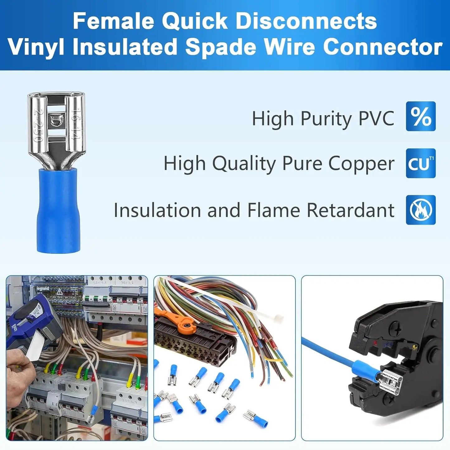 60/80pcs male female insulated spade connector, 6.3mm 1/4" 22-16/16-14/12-10 awg- electrical quick disconnect wire connectors
